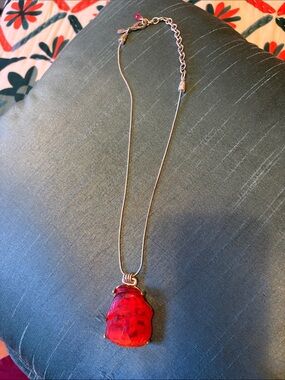Chico's Red Glass Pendant Necklace with Silver-Tone Chain